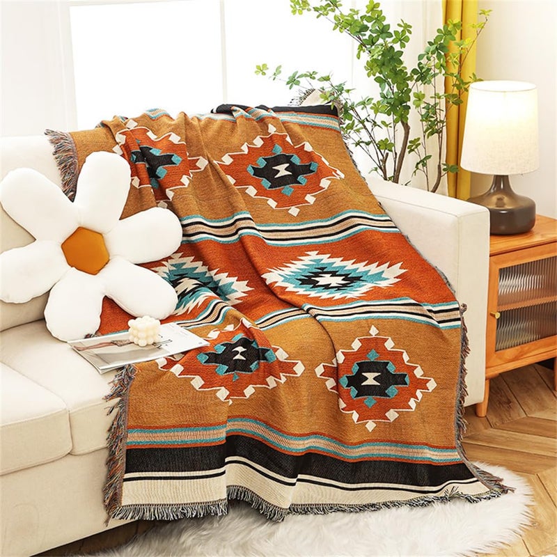 Homesy Boho Throw Blankets Southwestern Bed Throws Cover Reversible Green Aztec Southwest Blanket for Couch Chair Sofa Home Outdoor Beach Car Tent Travel Camping 51""x63"" - Image 3